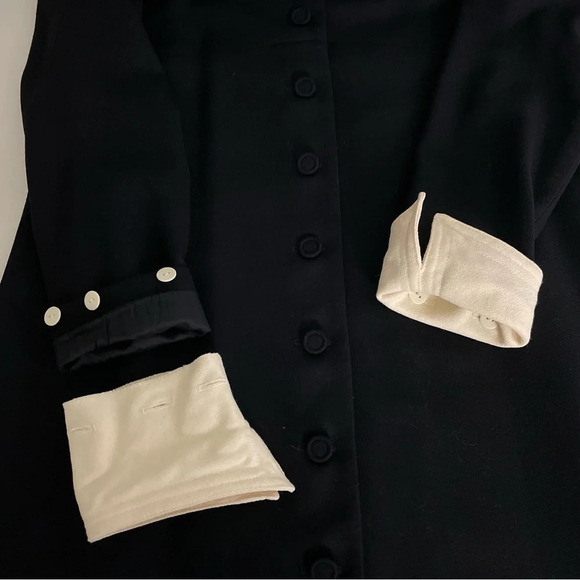 Kay Unger New York Coat Dress Jacket Wool Button Front Black Ivory Rare Formal - Picture 10 of 16